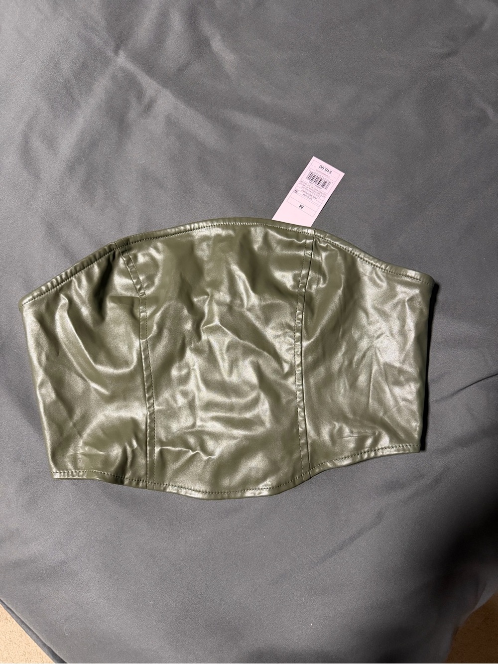 Wild Fable Olive Green Faux Leather Strapless Bustier Top Size Medium
